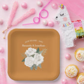 Brandy Punch Brown & White Roses Wedding Pappteller (Party)