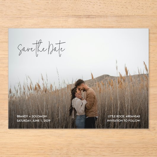 Brandy Simple Foto Moderne Hochzeit retten das Dat Acryleinladungen (Vorderseite)