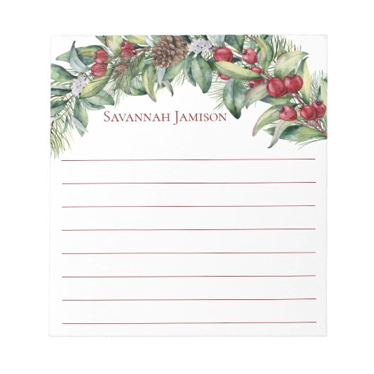 Brandzweig, Holly Berries, Holly-Blätter Notizblock (Vorderseite)