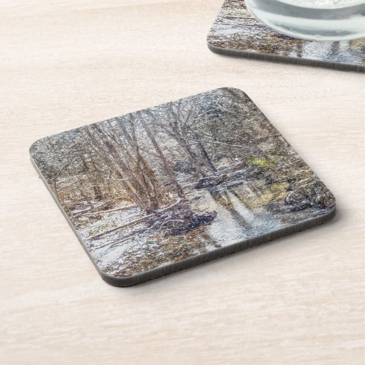 Branson Fall Creek Winter Snow Painterly Getränkeuntersetzer (Linke Seite)