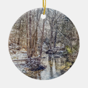 Branson Fall Creek Winter Snow Painterly Keramik Ornament