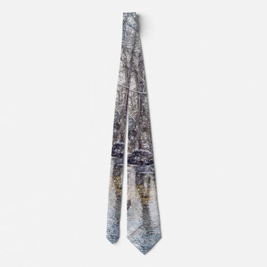 Branson Fall Creek Winter Snow Painterly Neck Tie Krawatte (Rückseite)