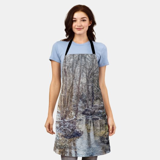 Branson Fall Creek Winter Snow Painterly Schürze (Getragen)