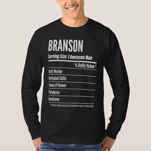 Branson Nutritional Facts Serving Size Calories T-Shirt (Vorderseite)
