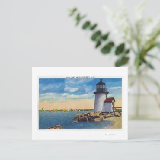 Brant Point Lighthouse Scene Postkarte (Stehend Vorderseite)