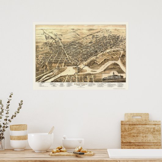Brantford, ON, Canada Panoramic Map - 1875 Poster (Küche)