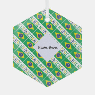 Brasil and Brazilian Flag Tiled Personalized  Ornament Aus Glas