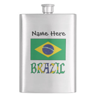 Brasil Brasilische Flagge Schwarz Personalisierung Flachmann
