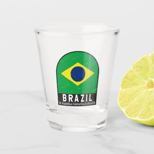 Brasil-Flag-Emblem gestört Vintag Schnapsglas (Vorderseite)