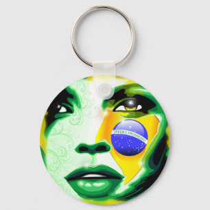Brasil Flag Girl Portrait Schlüsselanhänger