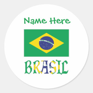 Brasil Flagge Brasiliens Grün Personalisiert  Runder Aufkleber