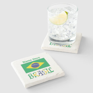 Brasil Flagge Brasiliens Grün Personalisiert  Steinuntersetzer