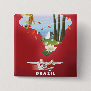 Brasil illustriertes Reiseplakat. Button