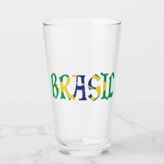 Brasil in portugiesischer Sprache in Flaggenfarben Glas (Vorderseite)