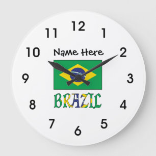 Brasil und brasilianische Flagge mit Ihrem Namen Große Wanduhr