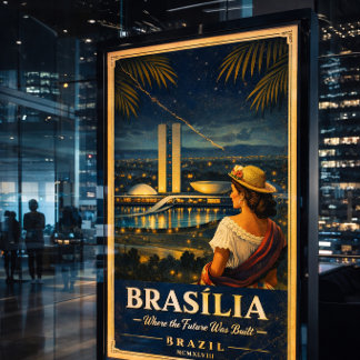 Brasília Brasilien Vintage Reiseposter Nacht Poster