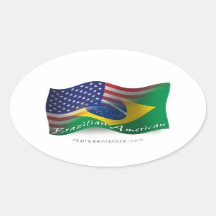 Brasilianisch-amerikanische Waving Flag Ovaler Aufkleber