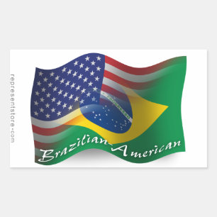 Brasilianisch-amerikanische Waving Flag Rechteckiger Aufkleber