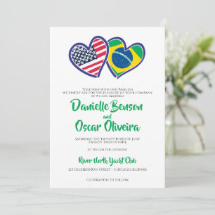 Brasilianische amerikanische Herzflags Hochzeit Einladung