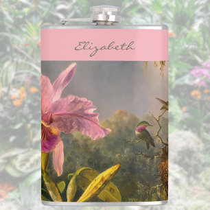 Brasilianische Cattelya-Orchidee-Kolibri-Monogramm Flachmann