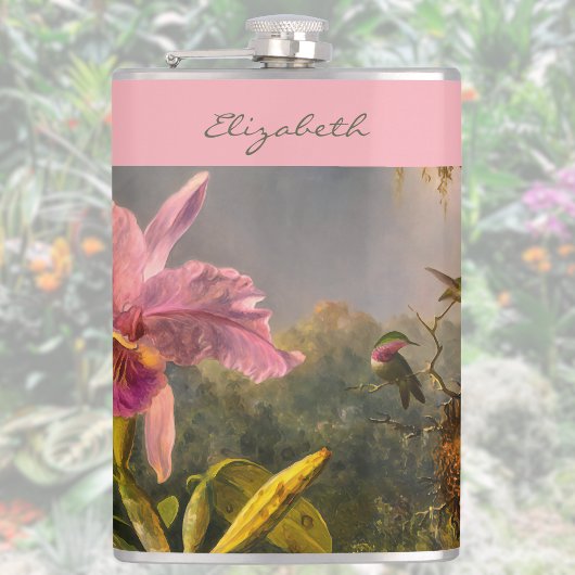 Brasilianische Cattelya-Orchidee-Kolibri-Monogramm Flachmann