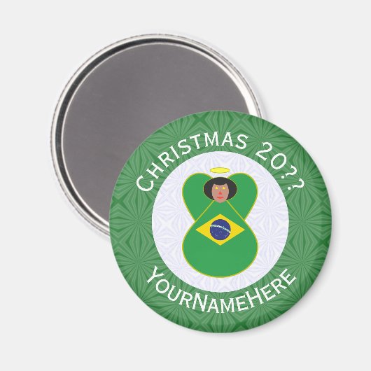Brasilianische Fahne für den Weihnachtsangel Perso Magnet (Vorderseite/Rückseite)