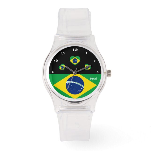 Brasilianische Flag-Uhr, Herz, Brasilien /Sport Armbanduhr (Vorderseite)