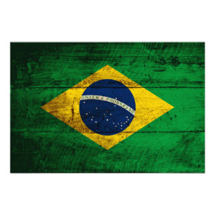 Brasilianische Flagge auf alter Holzmaserung Fotodruck