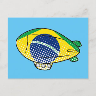 Brasilianische Flagge Blimp Ballon in Blue Sky Cus Postkarte