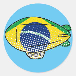 Brasilianische Flagge Blimp Ballon in Blue Sky Cus Runder Aufkleber