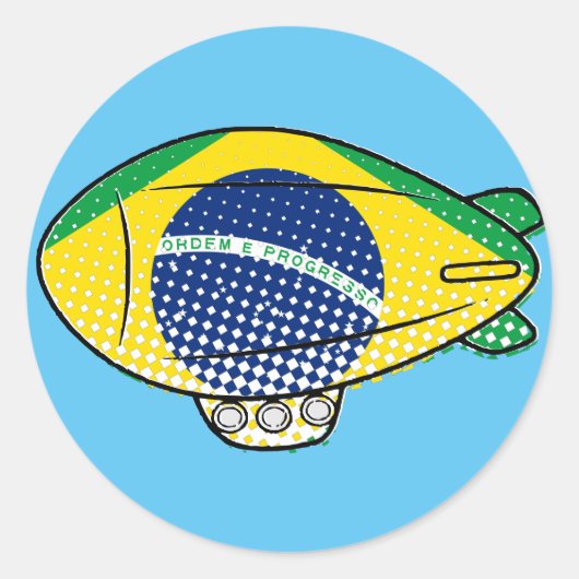 Brasilianische Flagge Blimp Ballon in Blue Sky Cus Runder Aufkleber (Vorderseite)