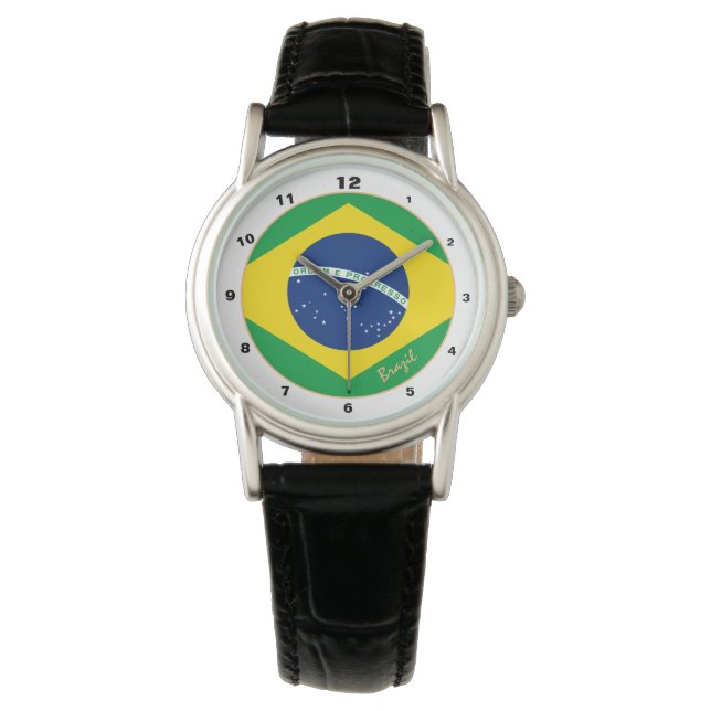 Brasilianische Flagge & brasilianische Trendmode / Armbanduhr (Vorderseite)
