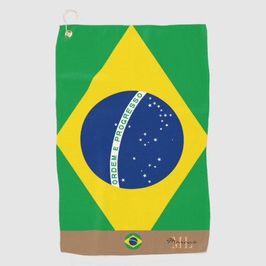 Brasilianische Flagge & Brasilien mit Monogramm Go Golfhandtuch (Vorderseite)