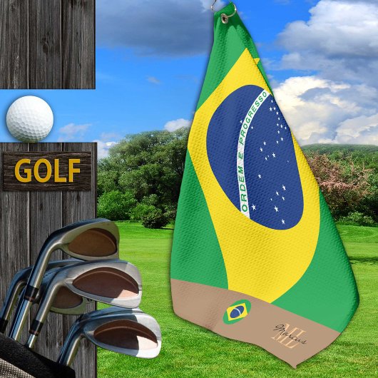 Brasilianische Flagge & Brasilien mit Monogramm Go Golfhandtuch