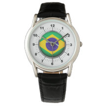 Brasilianische Flagge Crown Black Leather Strap Wa