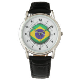 Brasilianische Flagge Crown Black Leather Strap Wa Armbanduhr