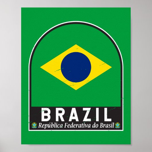 Brasilianische Flagge Emblem Distressed Vintage Poster (Vorne)