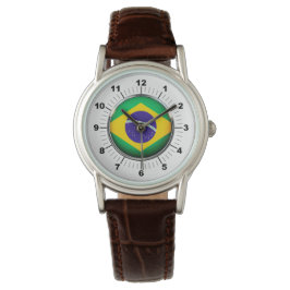 Brasilianische Flagge für Frauen - Klassische brau Armbanduhr