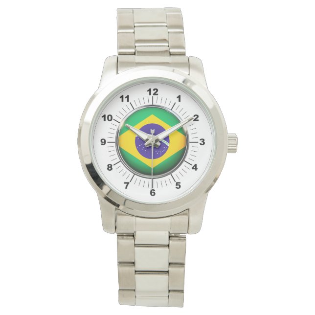 Brasilianische Flagge für Frauen Oversized Silver  Armbanduhr (Vorderseite)