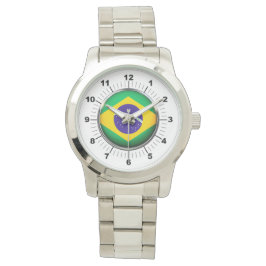 Brasilianische Flagge für Männer Oversized Silver  Armbanduhr