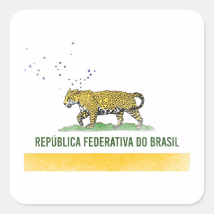 Brasilianische Flagge Jaguar - Brasilien, Kaliforn Quadratischer Aufkleber