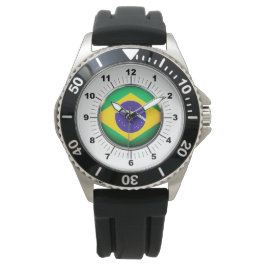 Brasilianische Flagge Kronenkralle schwarzer Gummi Armbanduhr