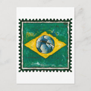 Brasilianische Flagge mit Ball wie Briefmarken Postkarte
