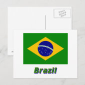Brasilianische Flagge mit Namen Postkarte (Vorne/Hinten)