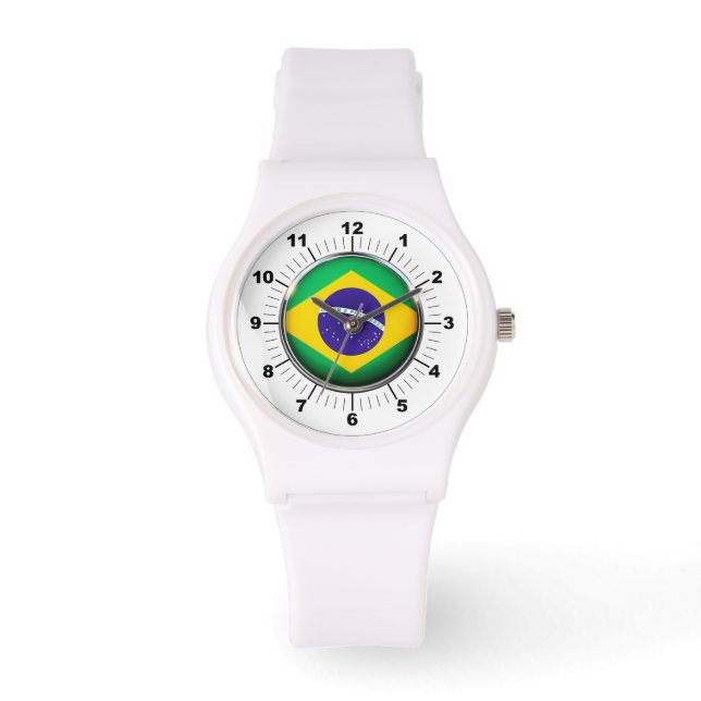Brasilianische Flagge Sporty White Silicon Watch f Armbanduhr (Vorderseite)