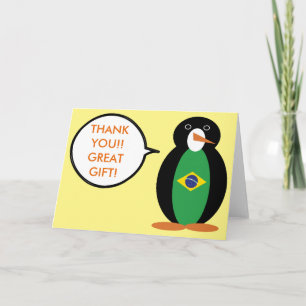 Brasilianische Flagge sprechende Ms Penguin Person Dankeskarte