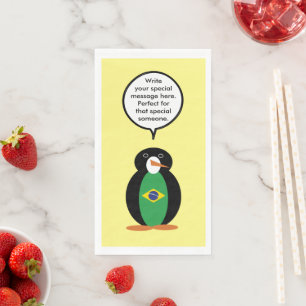 Brasilianische Flagge sprechende Ms Penguin Person Serviette