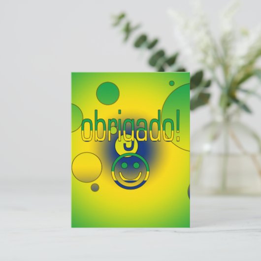 Brasilianische Geschenke Danke / Obrigado Gesicht Postkarte (Stehend Vorderseite)
