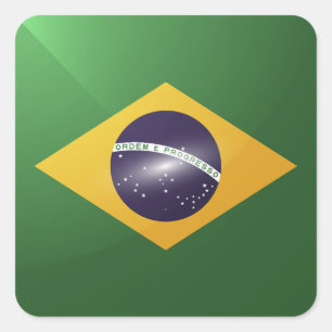 Brasilianische Hochglanzflagge Quadratischer Aufkleber