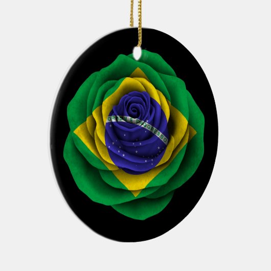 Brasilianische Rosen-Flagge auf Schwarzem Keramik Ornament (Rechts)
